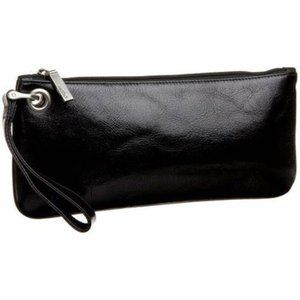 HOBO, Black leather clutch purse with wrist strap